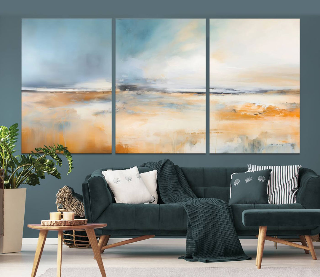 Large Blue Orange Abstract Wall Art Canvas Print for Office Living Room Decor