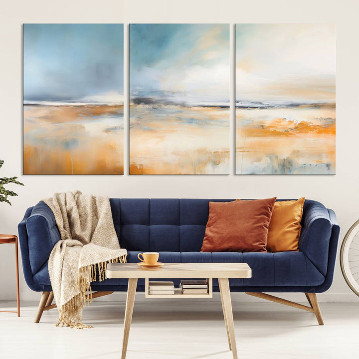 Large Blue Orange Abstract Wall Art Canvas Print for Office Living Room Decor