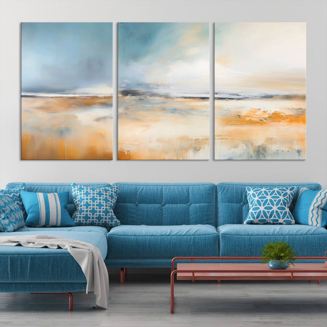 Large Blue Orange Abstract Wall Art Canvas Print for Office Living Room Decor