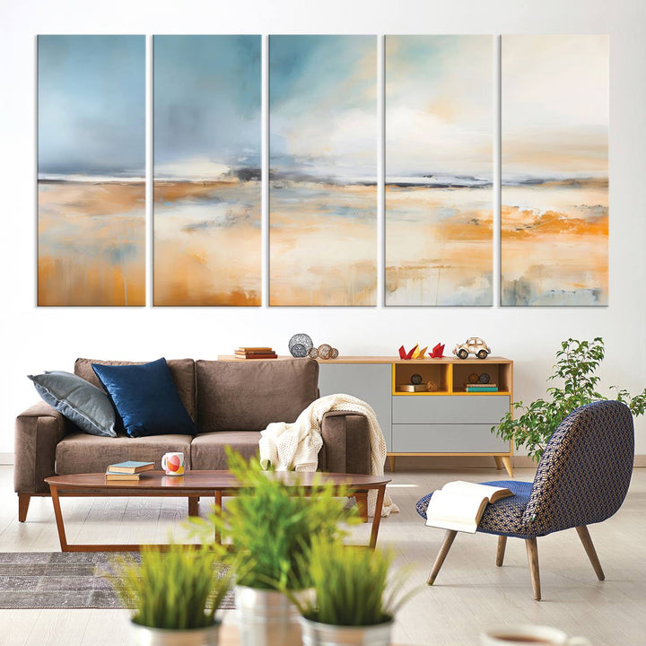 Large Blue Orange Abstract Wall Art Canvas Print for Office Living Room Decor