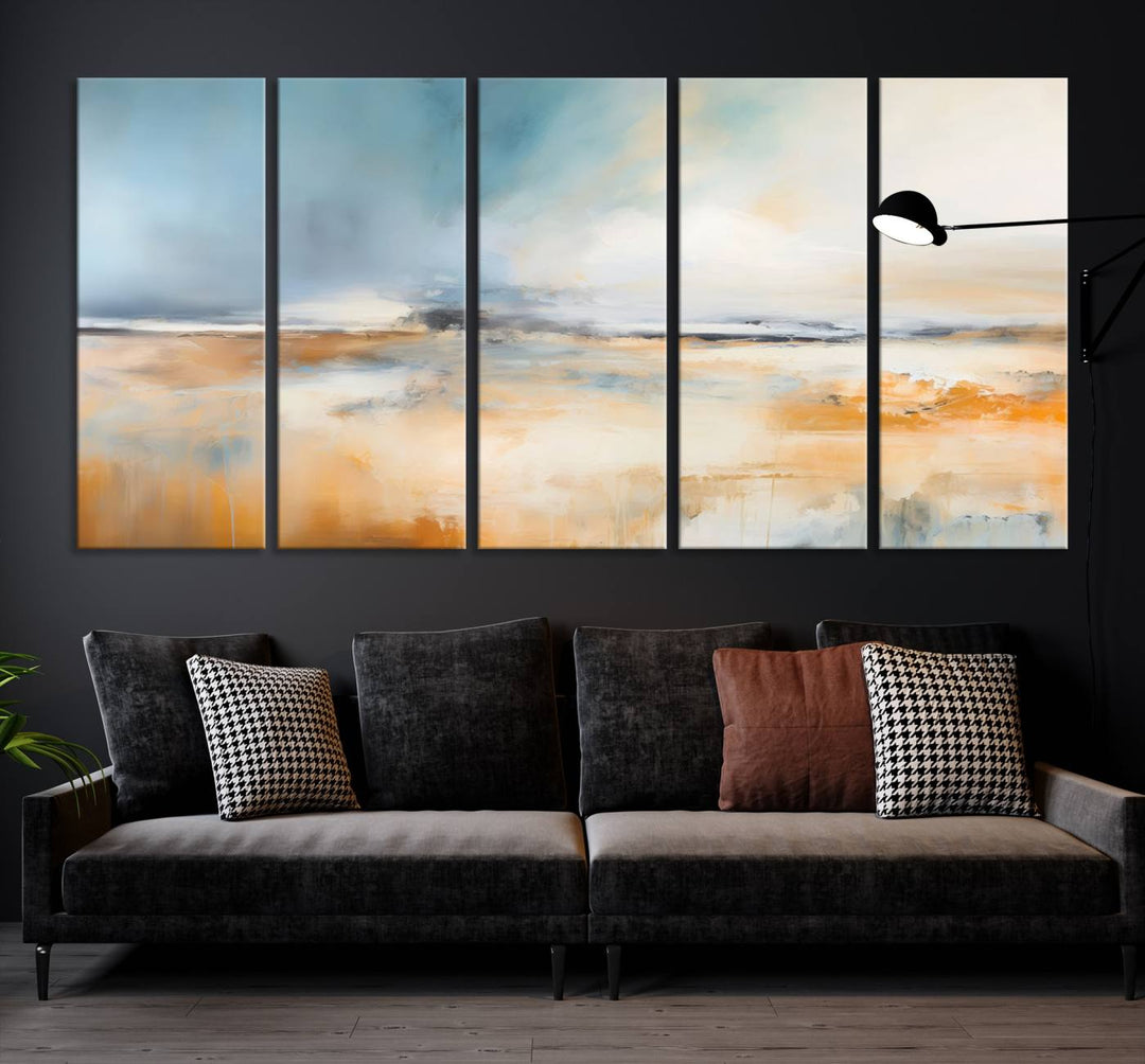 Large Blue Orange Abstract Wall Art Canvas Print for Office Living Room Decor