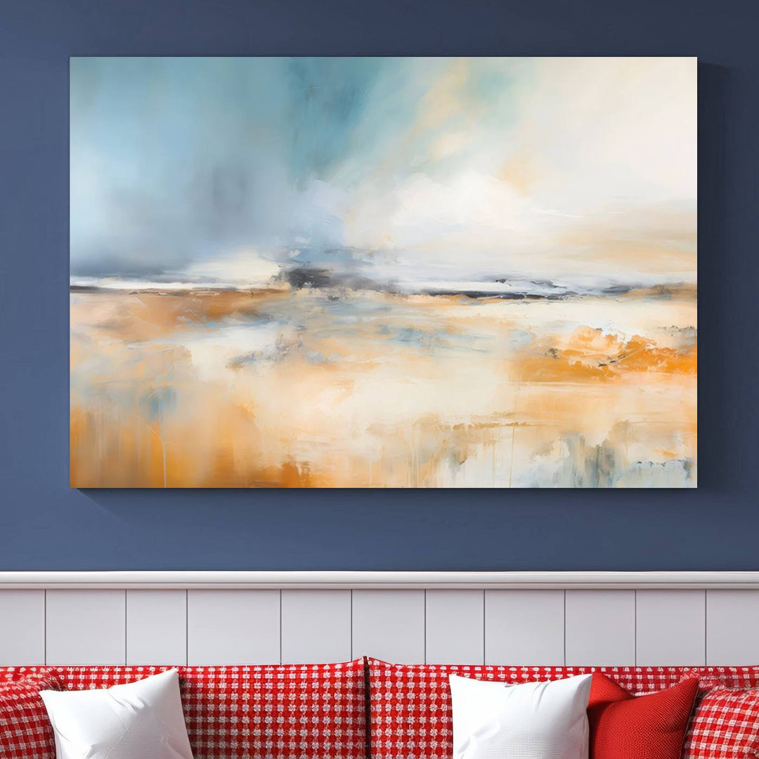 Large Blue Orange Abstract Wall Art Canvas Print for Office Living Room Decor