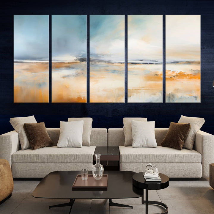 Large Blue Orange Abstract Wall Art Canvas Print for Office Living Room Decor