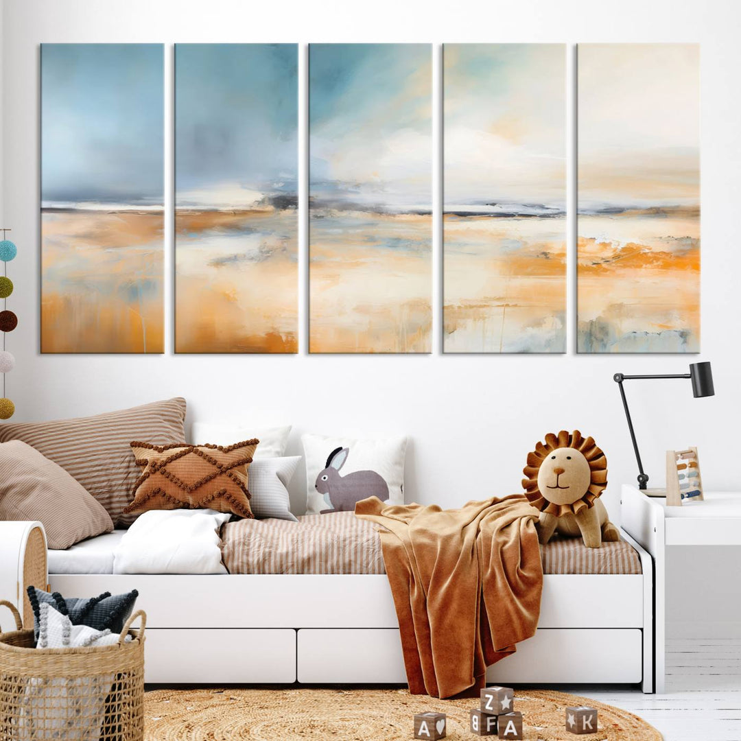 Large Blue Orange Abstract Wall Art Canvas Print for Office Living Room Decor