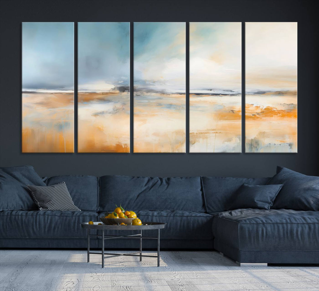 Large Blue Orange Abstract Wall Art Canvas Print for Office Living Room Decor