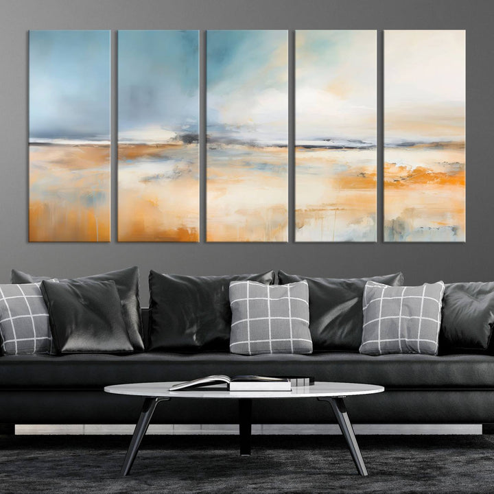 Large Blue Orange Abstract Wall Art Canvas Print for Office Living Room Decor