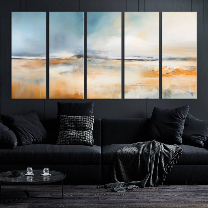 Large Blue Orange Abstract Wall Art Canvas Print for Office Living Room Decor