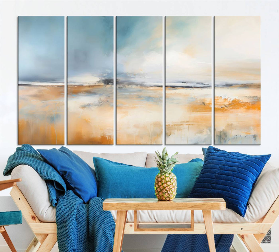 Large Blue Orange Abstract Wall Art Canvas Print for Office Living Room Decor