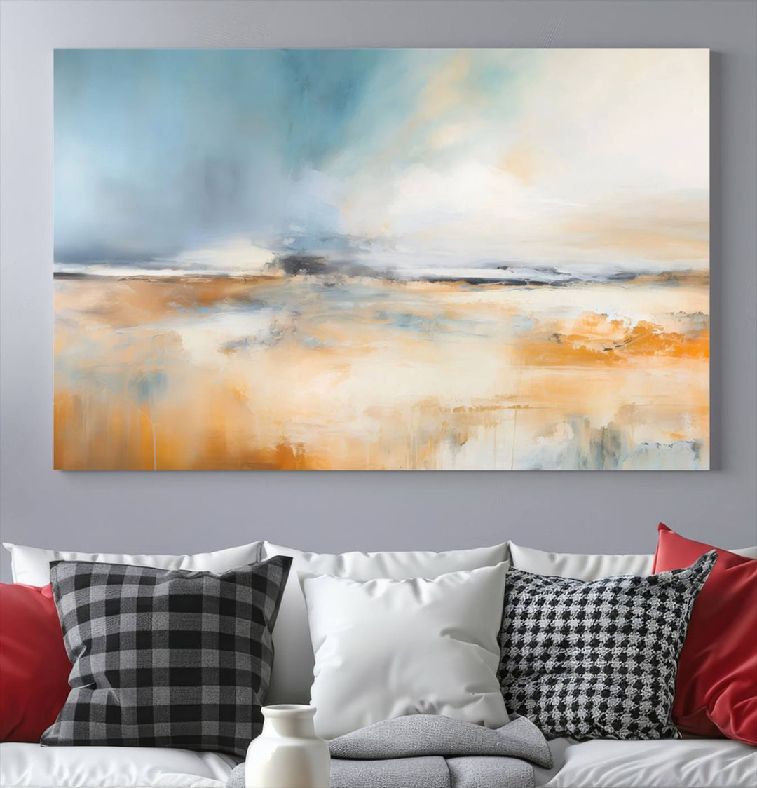 Large Blue Orange Abstract Wall Art Canvas Print for Office Living Room Decor