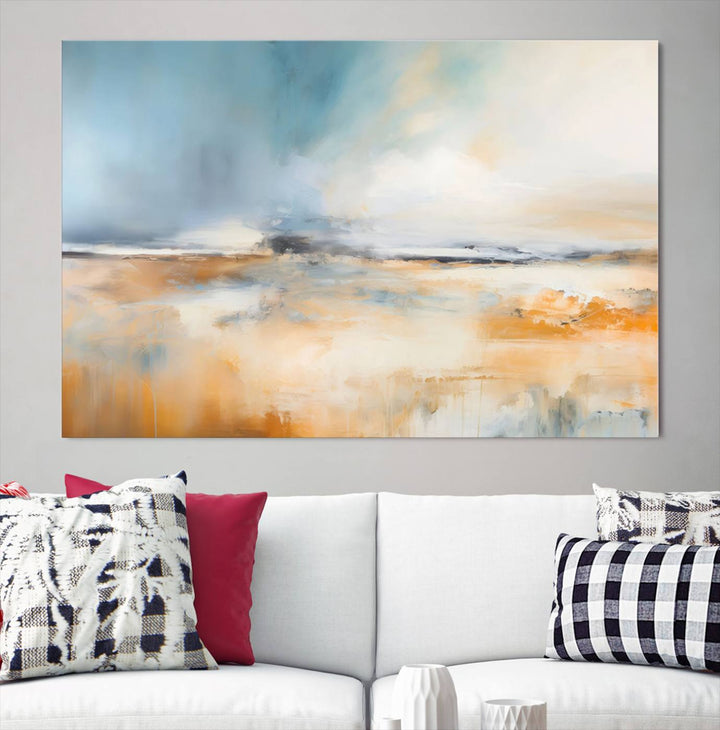 Large Blue Orange Abstract Wall Art Canvas Print for Office Living Room Decor