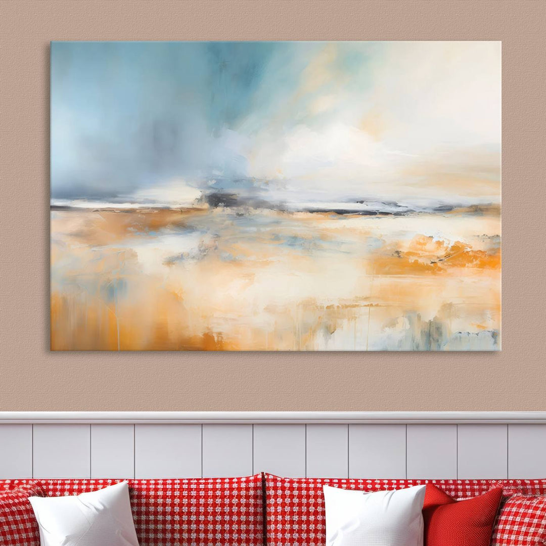 Large Blue Orange Abstract Wall Art Canvas Print for Office Living Room Decor