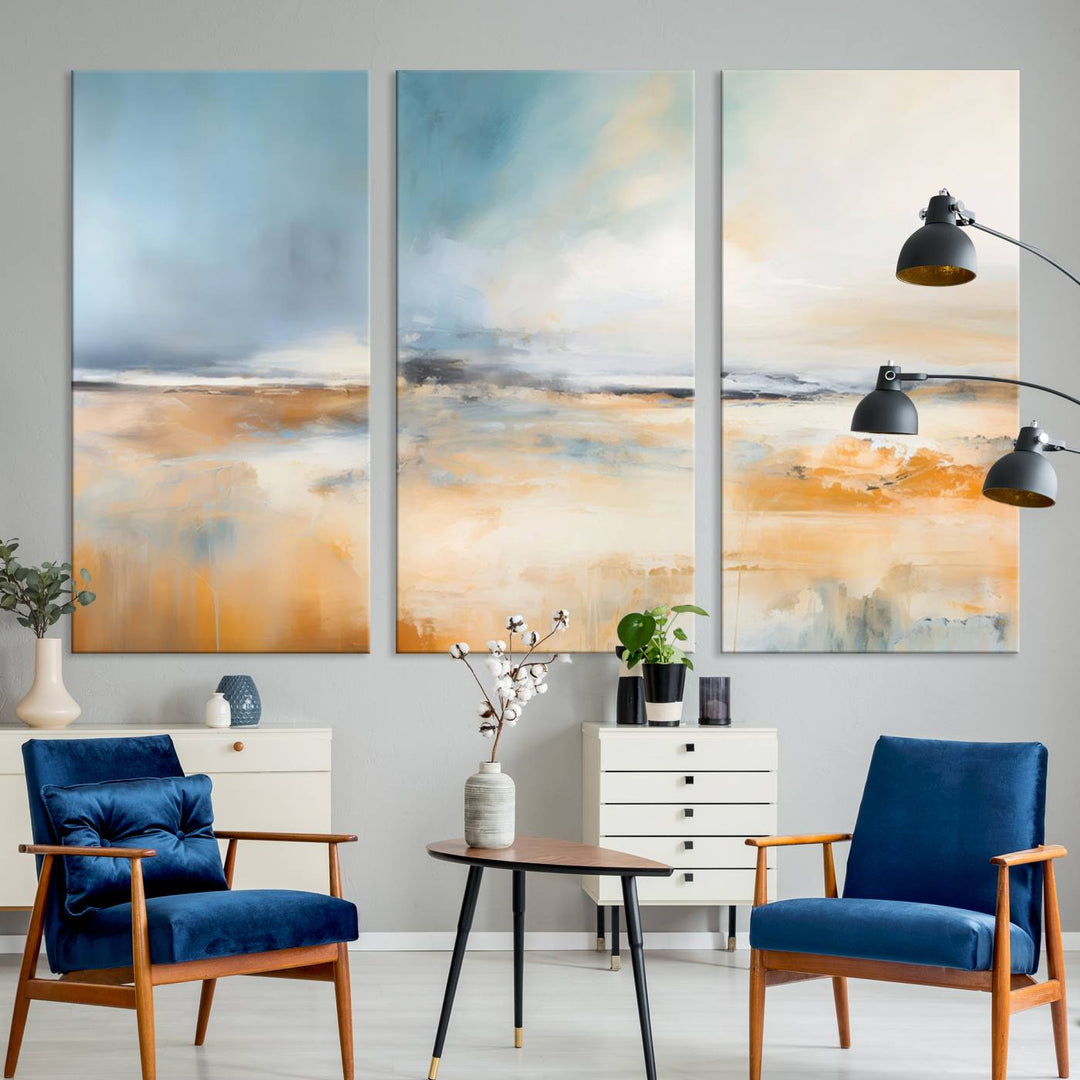 Large Blue Orange Abstract Wall Art Canvas Print for Office Living Room Decor