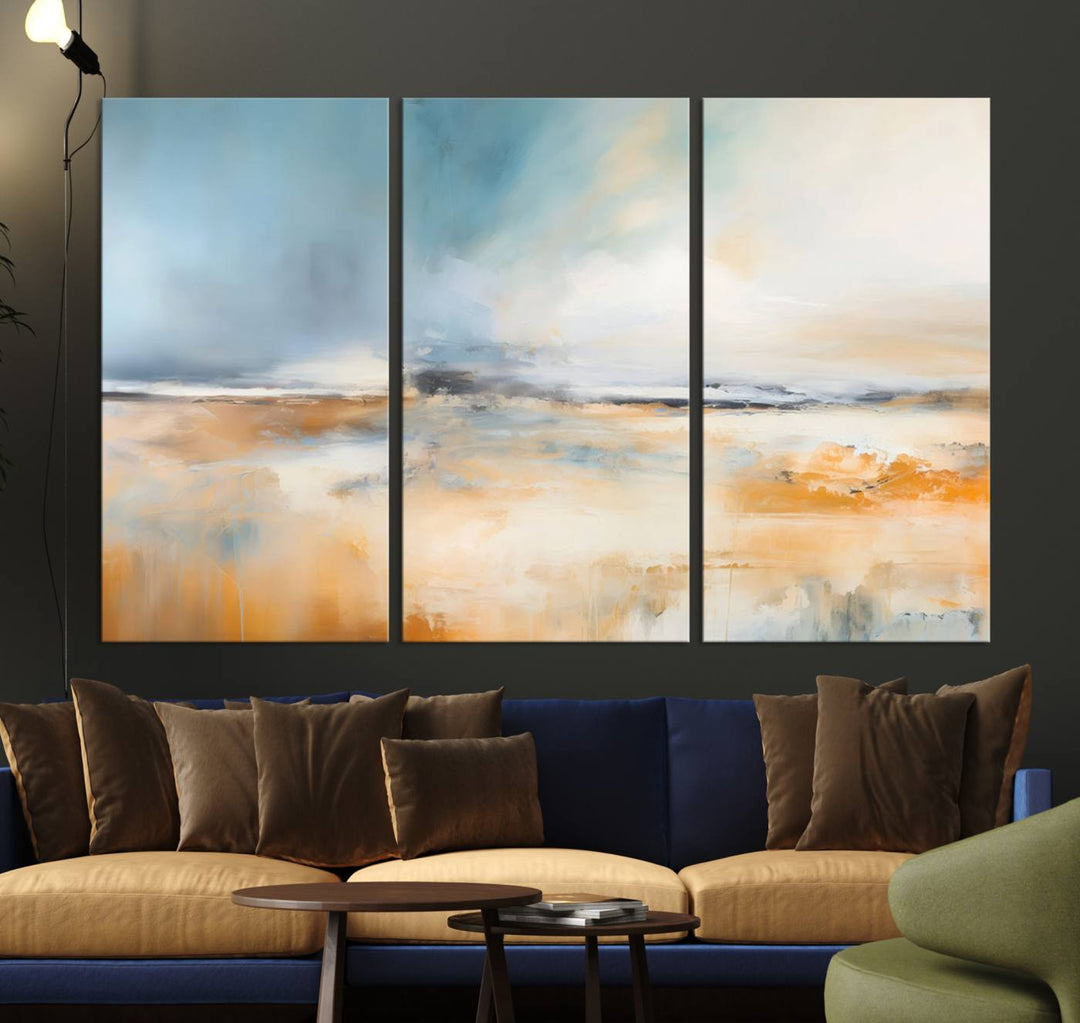 Large Blue Orange Abstract Wall Art Canvas Print for Office Living Room Decor