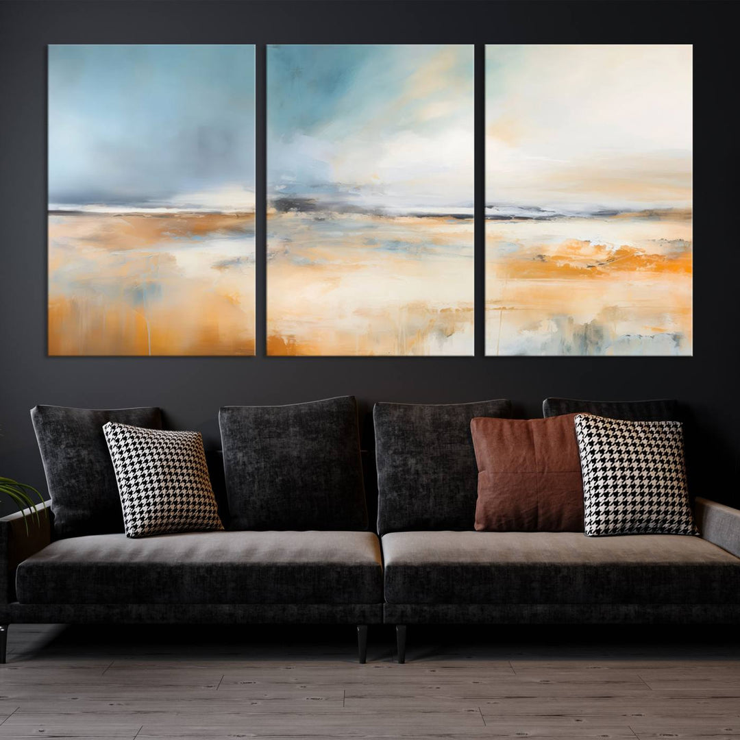 Large Blue Orange Abstract Wall Art Canvas Print for Office Living Room Decor