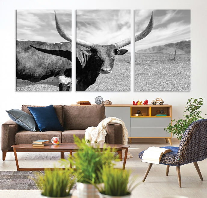 Large Cattle Wall Art Longhorn Cow Canvas Print