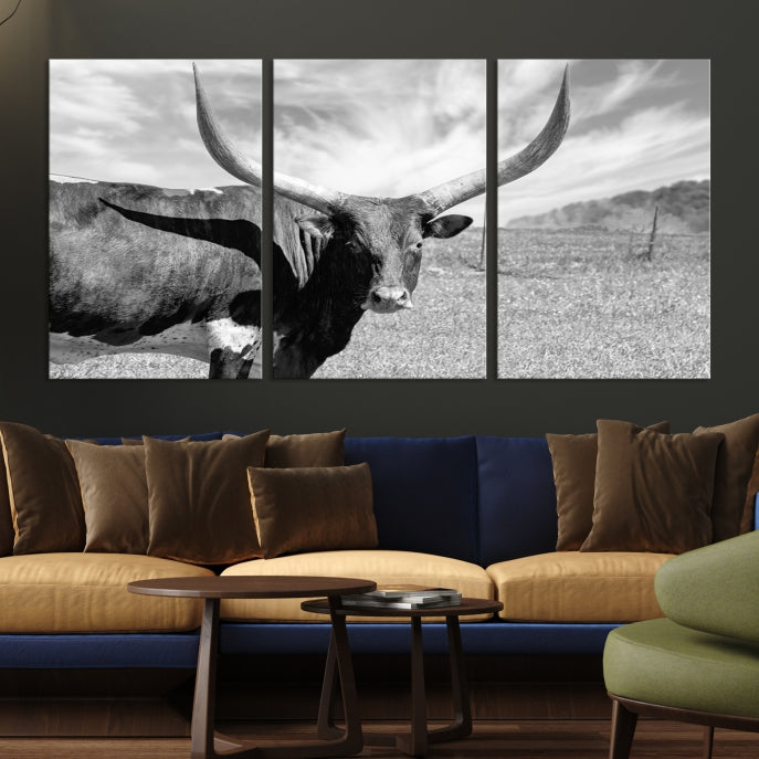 Large Cattle Wall Art Longhorn Cow Canvas Print