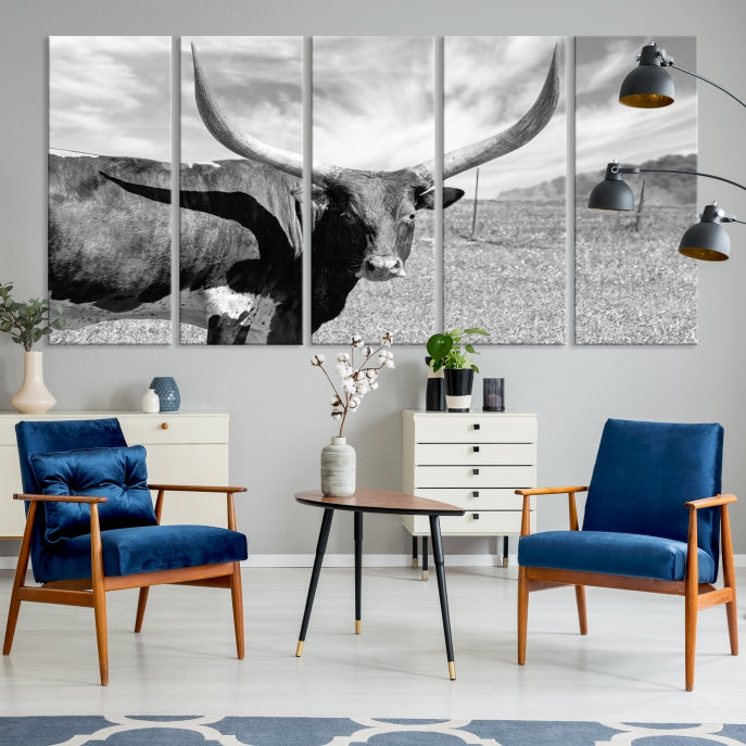 Large Cattle Wall Art Longhorn Cow Canvas Print