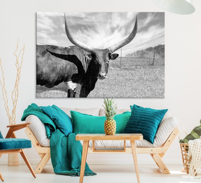 Large Cattle Wall Art Longhorn Cow Canvas Print