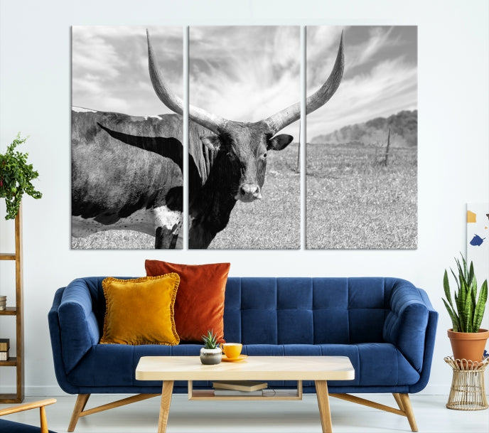 Large Cattle Wall Art Longhorn Cow Canvas Print