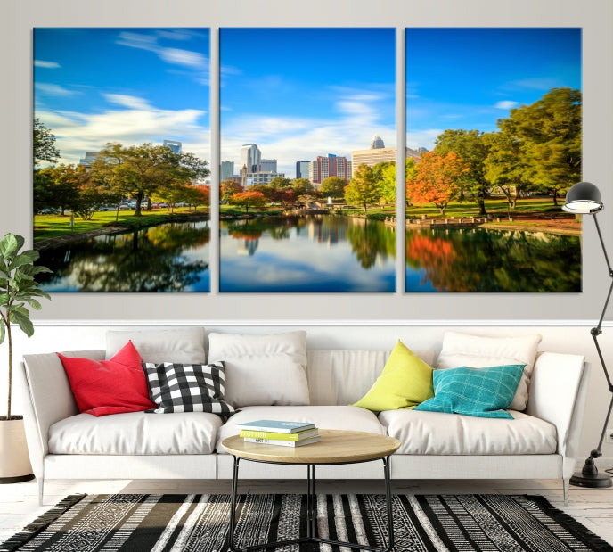 Large Charlotte City Park at Spring Cityscape Wall Art Canvas Print