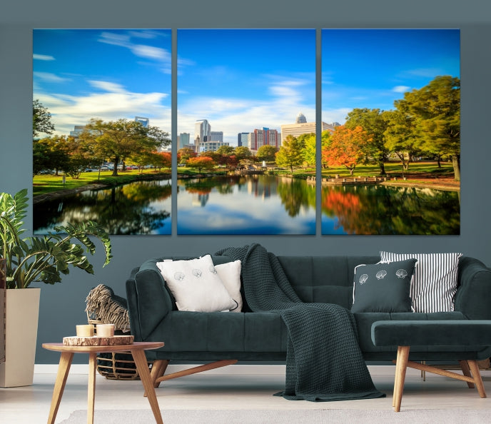 Large Charlotte City Park at Spring Cityscape Wall Art Canvas Print