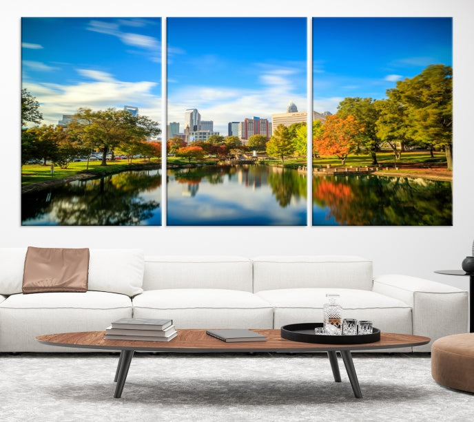 Large Charlotte City Park at Spring Cityscape Wall Art Canvas Print