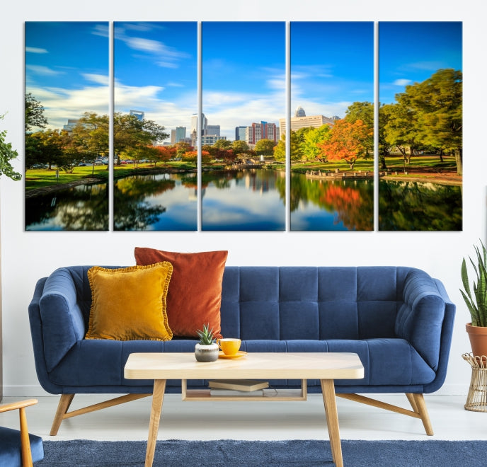 Large Charlotte City Park at Spring Cityscape Wall Art Canvas Print