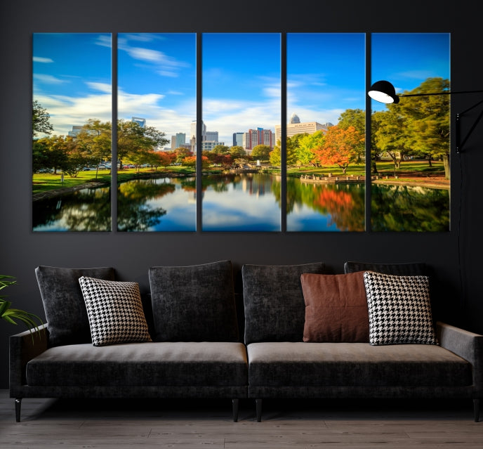 Large Charlotte City Park at Spring Cityscape Wall Art Canvas Print