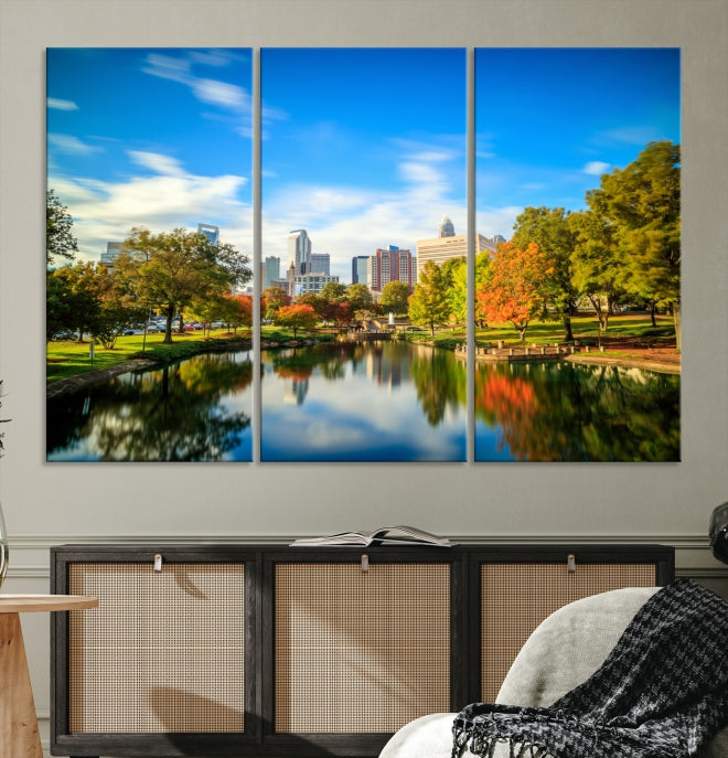 Large Charlotte City Park at Spring Cityscape Wall Art Canvas Print