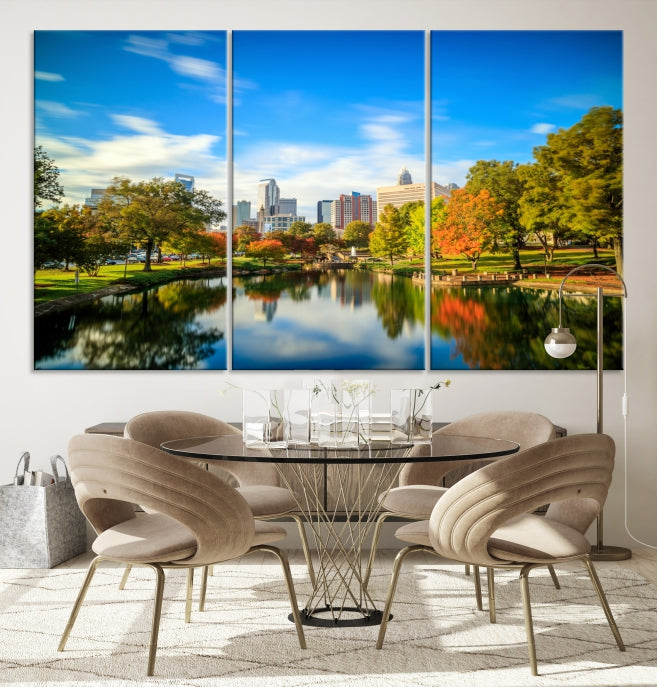 Large Charlotte City Park at Spring Cityscape Wall Art Canvas Print