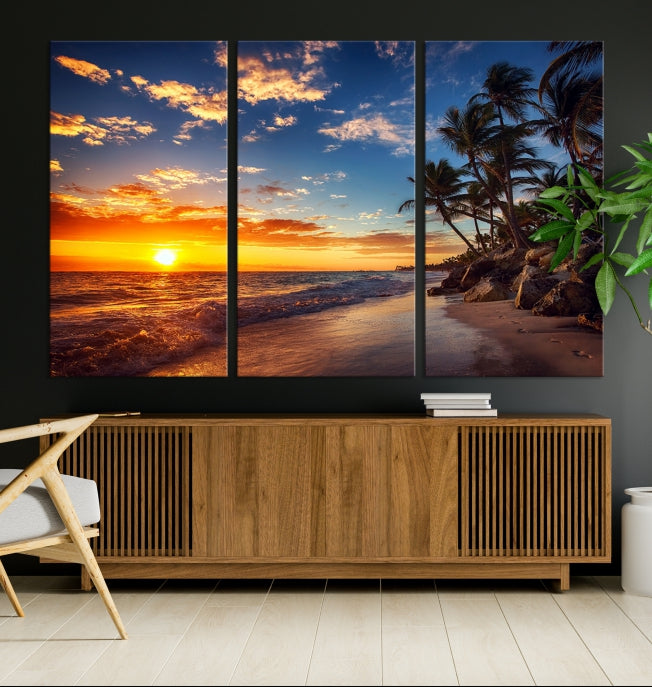 Large Coastal Wall Art Beach at Sunset Canvas Print