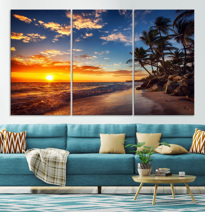 Large Coastal Wall Art Beach at Sunset Canvas Print