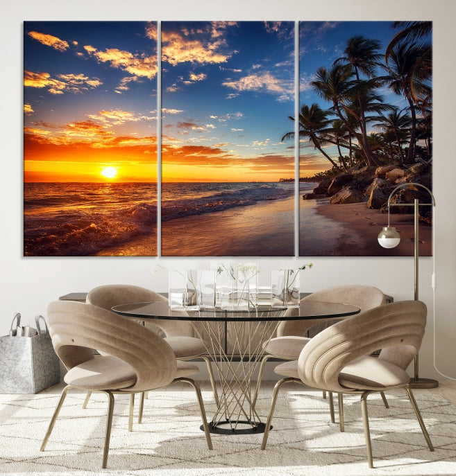 Large Coastal Wall Art Beach at Sunset Canvas Print