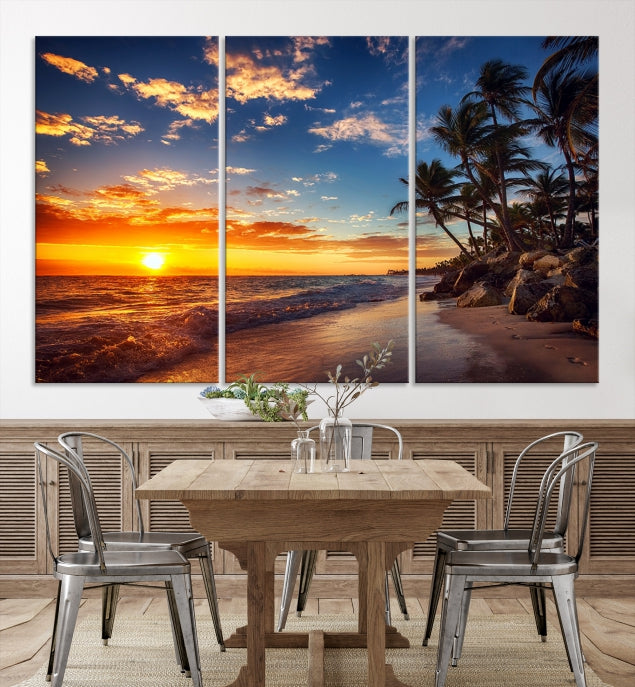 Large Coastal Wall Art Beach at Sunset Canvas Print