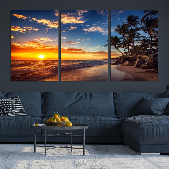 Large Coastal Wall Art Beach at Sunset Canvas Print