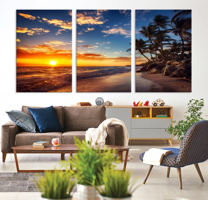 Large Coastal Wall Art Beach at Sunset Canvas Print