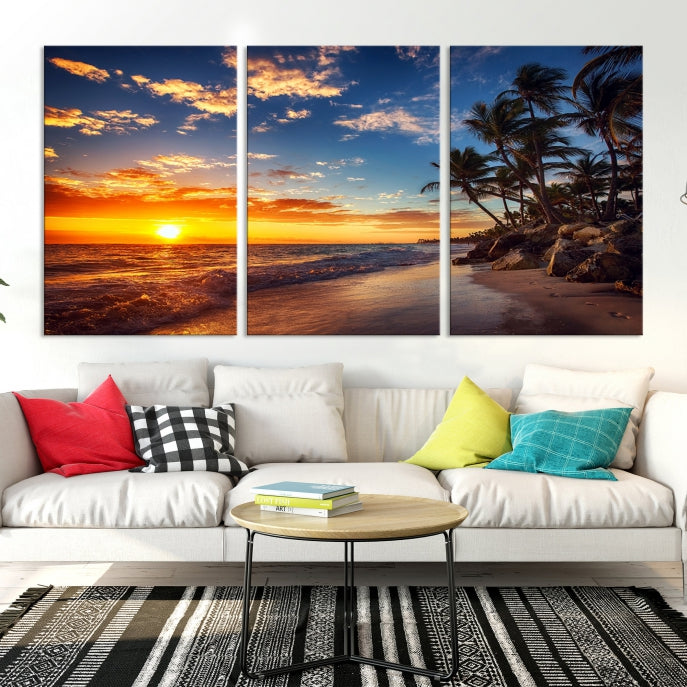 Large Coastal Wall Art Beach at Sunset Canvas Print