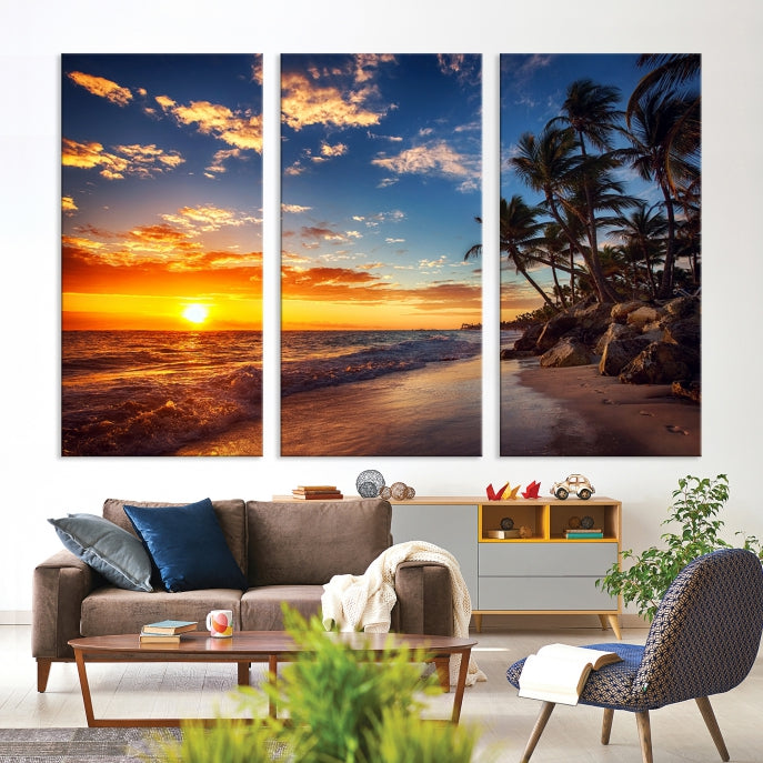 Large Coastal Wall Art Beach at Sunset Canvas Print