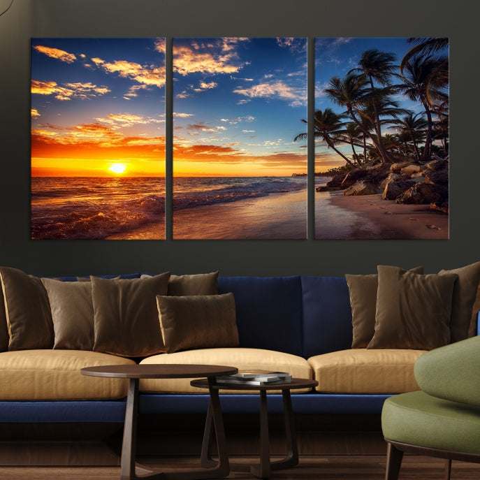 Large Coastal Wall Art Beach at Sunset Canvas Print