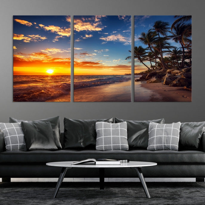 Large Coastal Wall Art Beach at Sunset Canvas Print