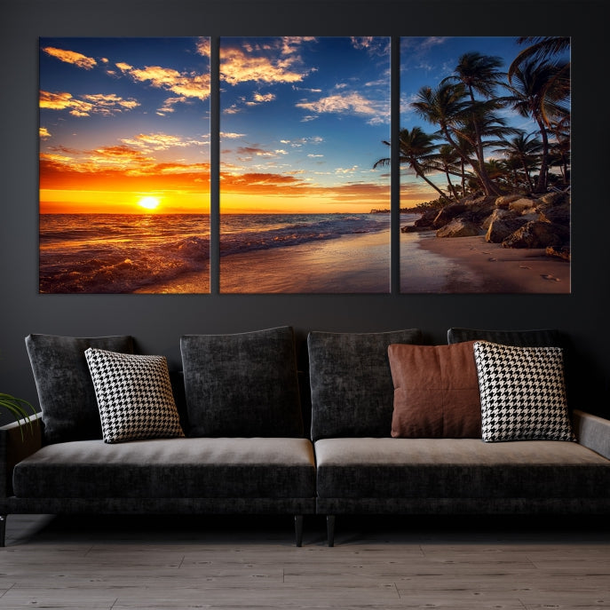 Large Coastal Wall Art Beach at Sunset Canvas Print