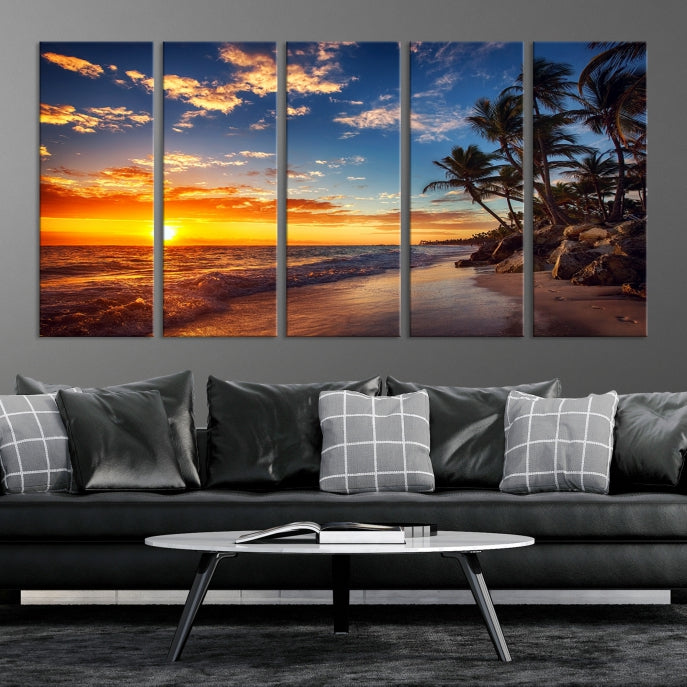 Large Coastal Wall Art Beach at Sunset Canvas Print