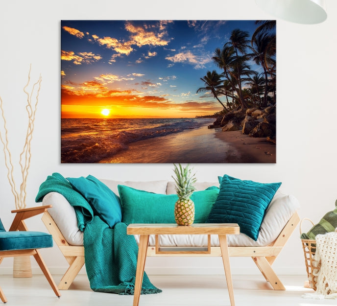 Large Coastal Wall Art Beach at Sunset Canvas Print