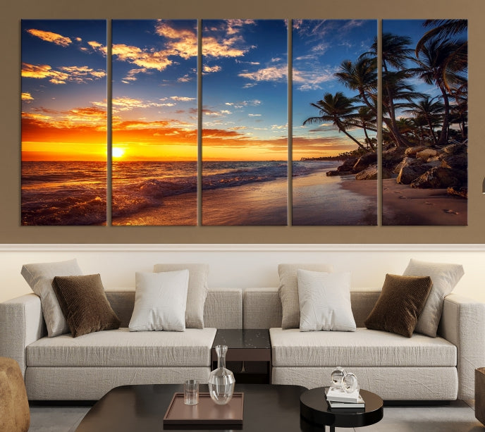 Large Coastal Wall Art Beach at Sunset Canvas Print