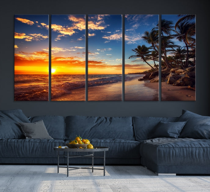 Large Coastal Wall Art Beach at Sunset Canvas Print