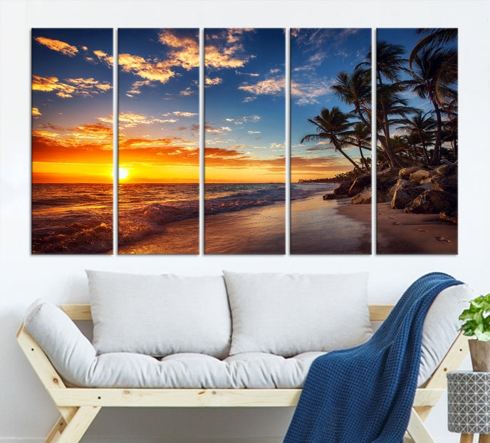 Large Coastal Wall Art Beach at Sunset Canvas Print