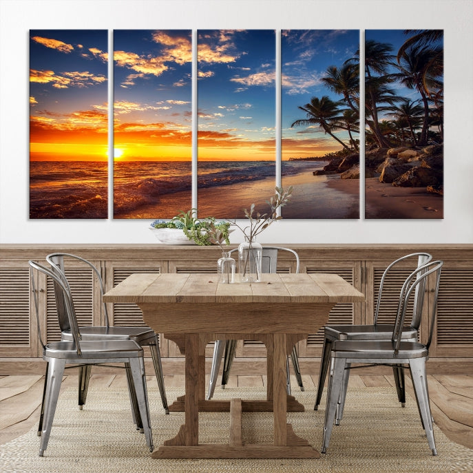 Large Coastal Wall Art Beach at Sunset Canvas Print