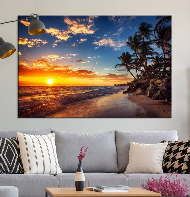 Large Coastal Wall Art Beach at Sunset Canvas Print