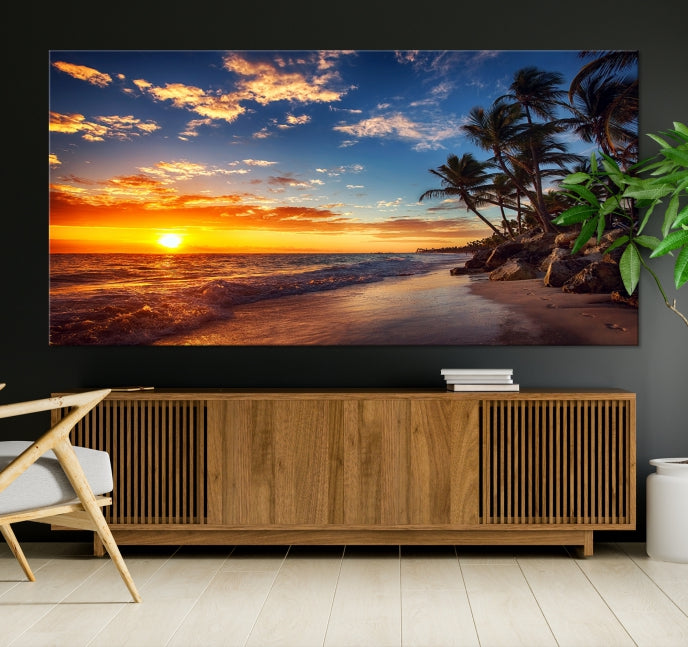 Large Coastal Wall Art Beach at Sunset Canvas Print