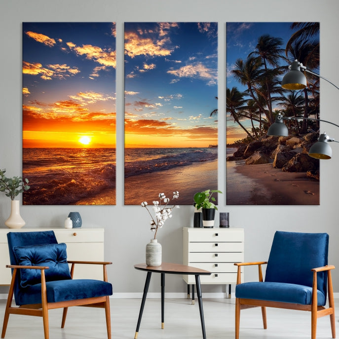 Large Coastal Wall Art Beach at Sunset Canvas Print